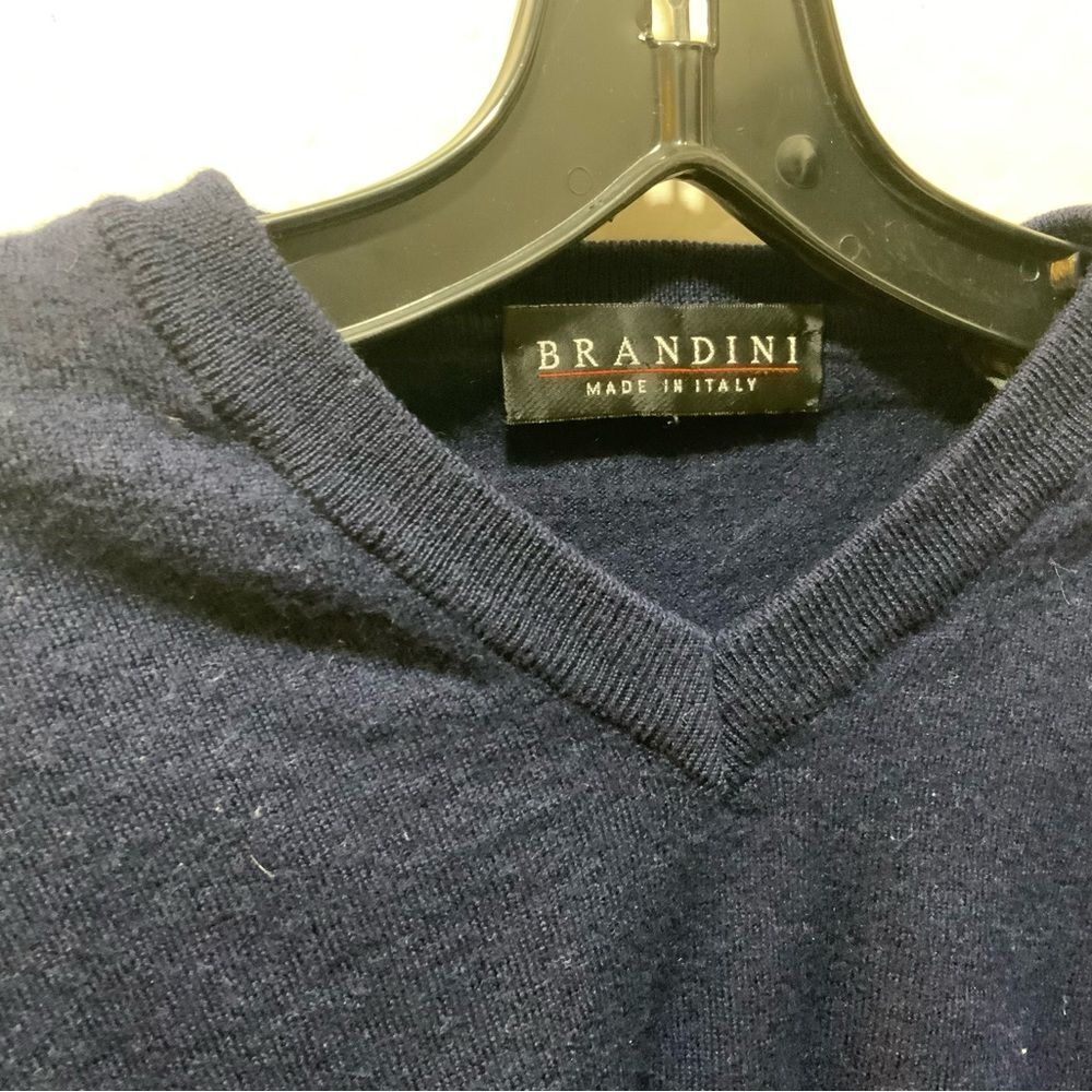 Vintage Brandini Blue 100% merino pure wool Pullover V Neck Sweater Italy - Picture 3 of 11